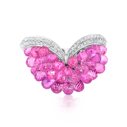 Pointed Cluster Ring With Pink Sapphire And Diamond In 18K White Gold