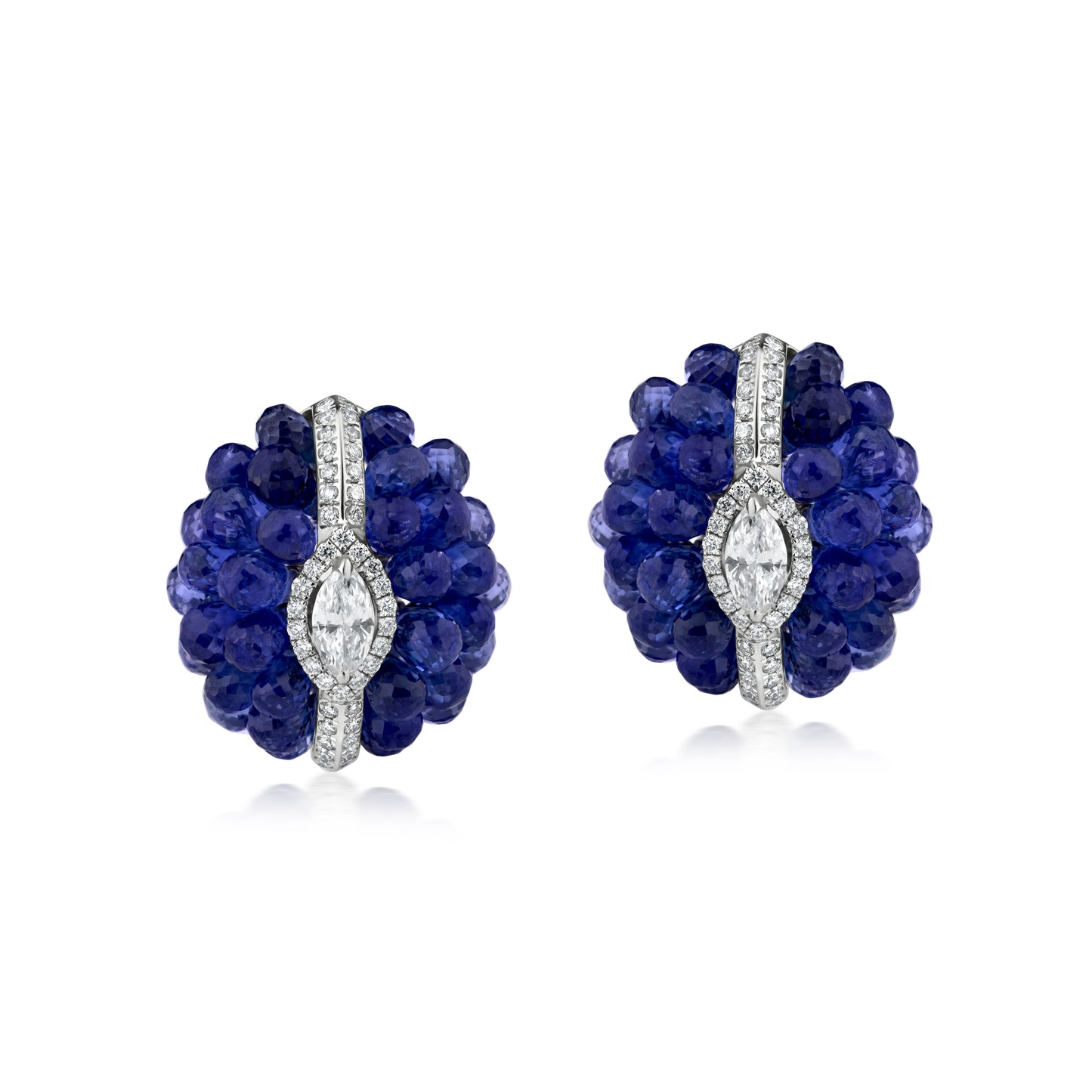 Bisected Cluster Earring With Sapphire And Diamond In 18K White Gold