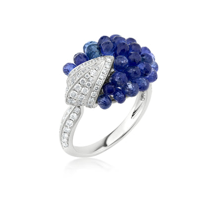 Cluster Around Point Ring With Sapphire And Diamond In 18K White Gold