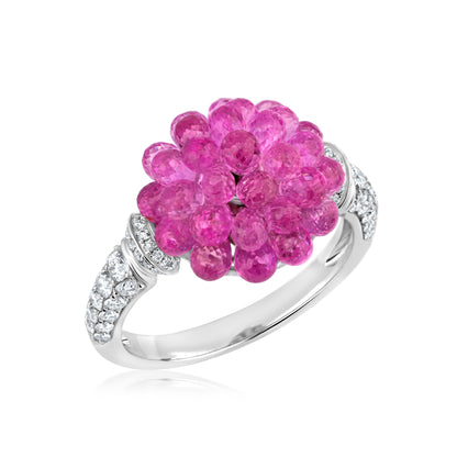 Small Round Cluster Ring With Pink Sapphire And Diamond In 18K White Gold