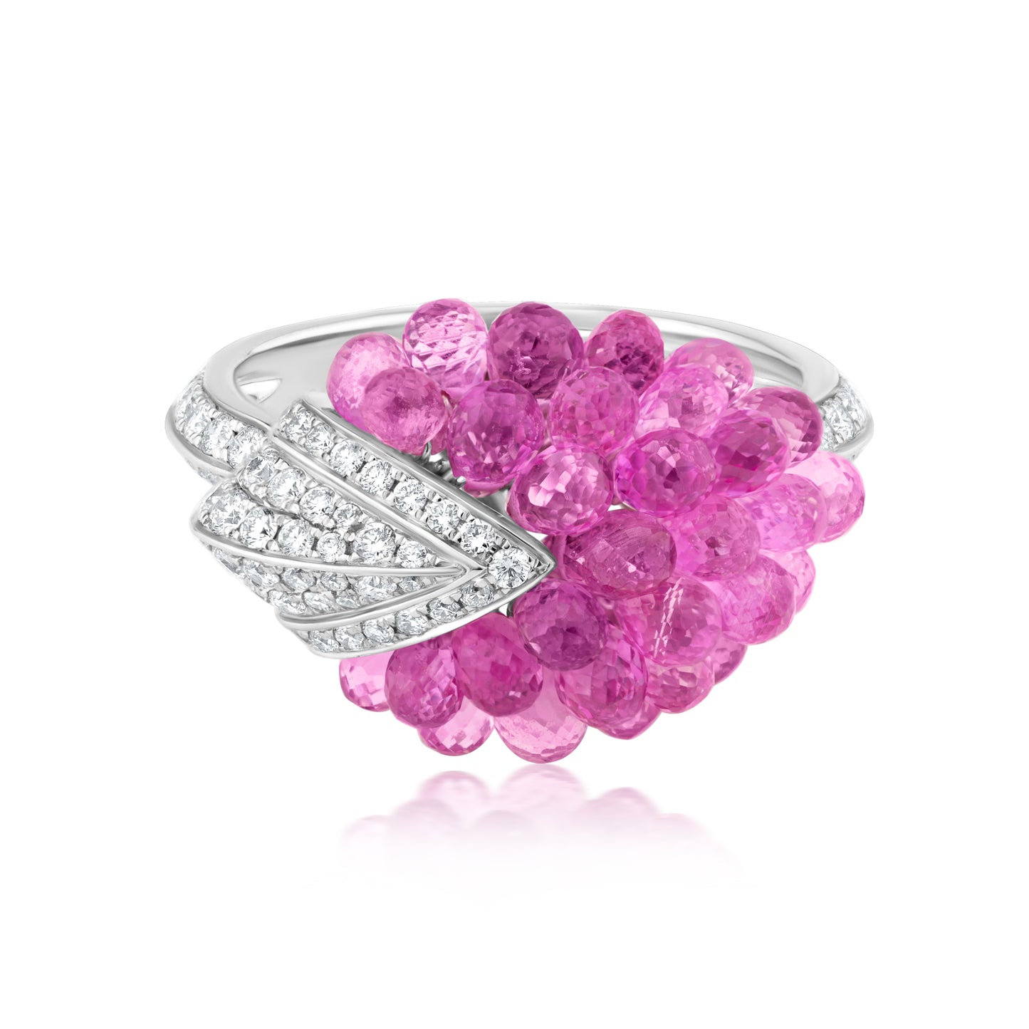 Cluster Around Point Ring With Pink Sapphire And Diamond In 18K White Gold