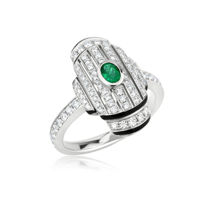 Radiate Ring With Emerald And Diamond In 18K White Gold