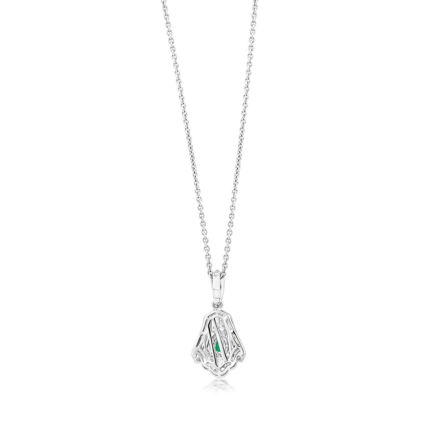 Fan Necklace With Emerald And Diamond In 18K White Gold