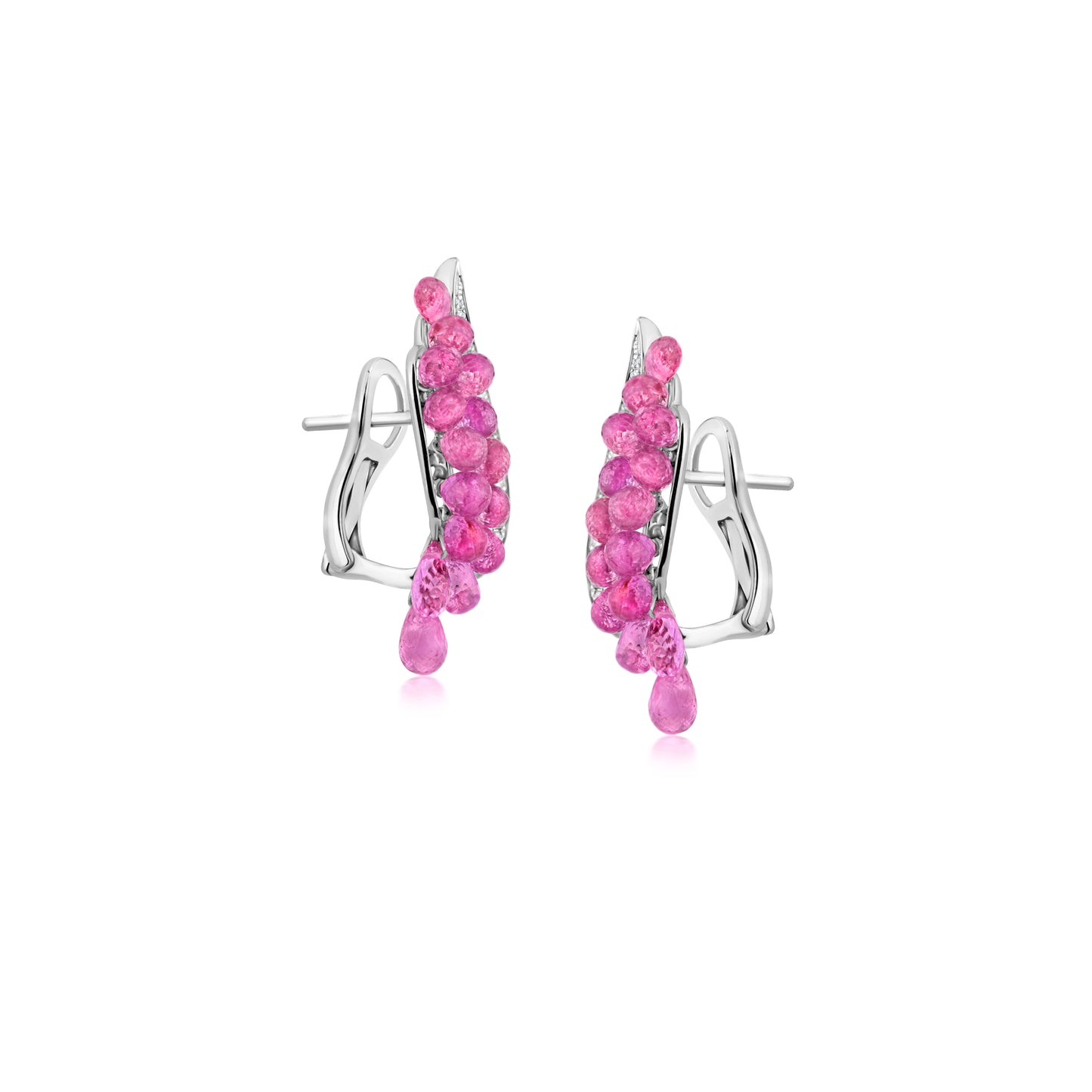 Cluster Earring With Pink Sapphire And Diamond points In 18K White Gold