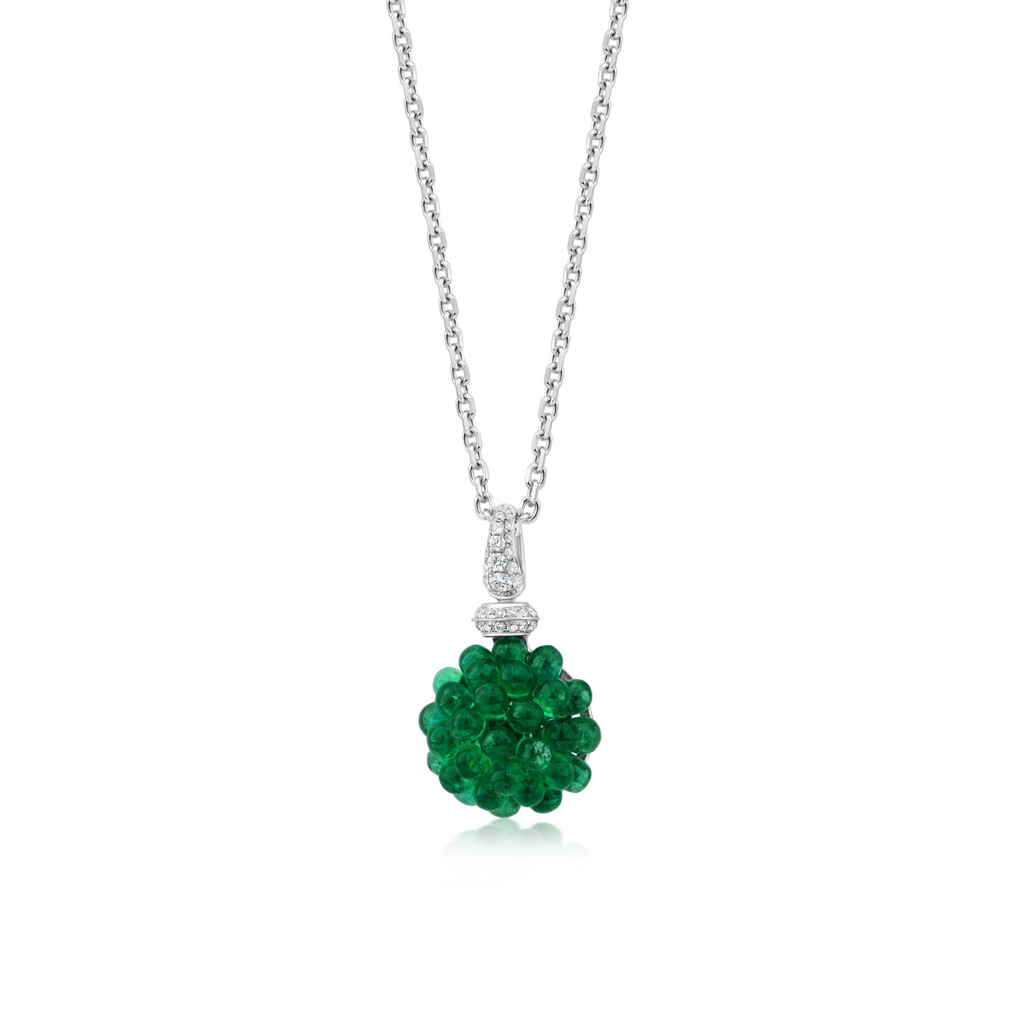 Round Cluster Necklace With Emerald And Diamond In 18K White Gold