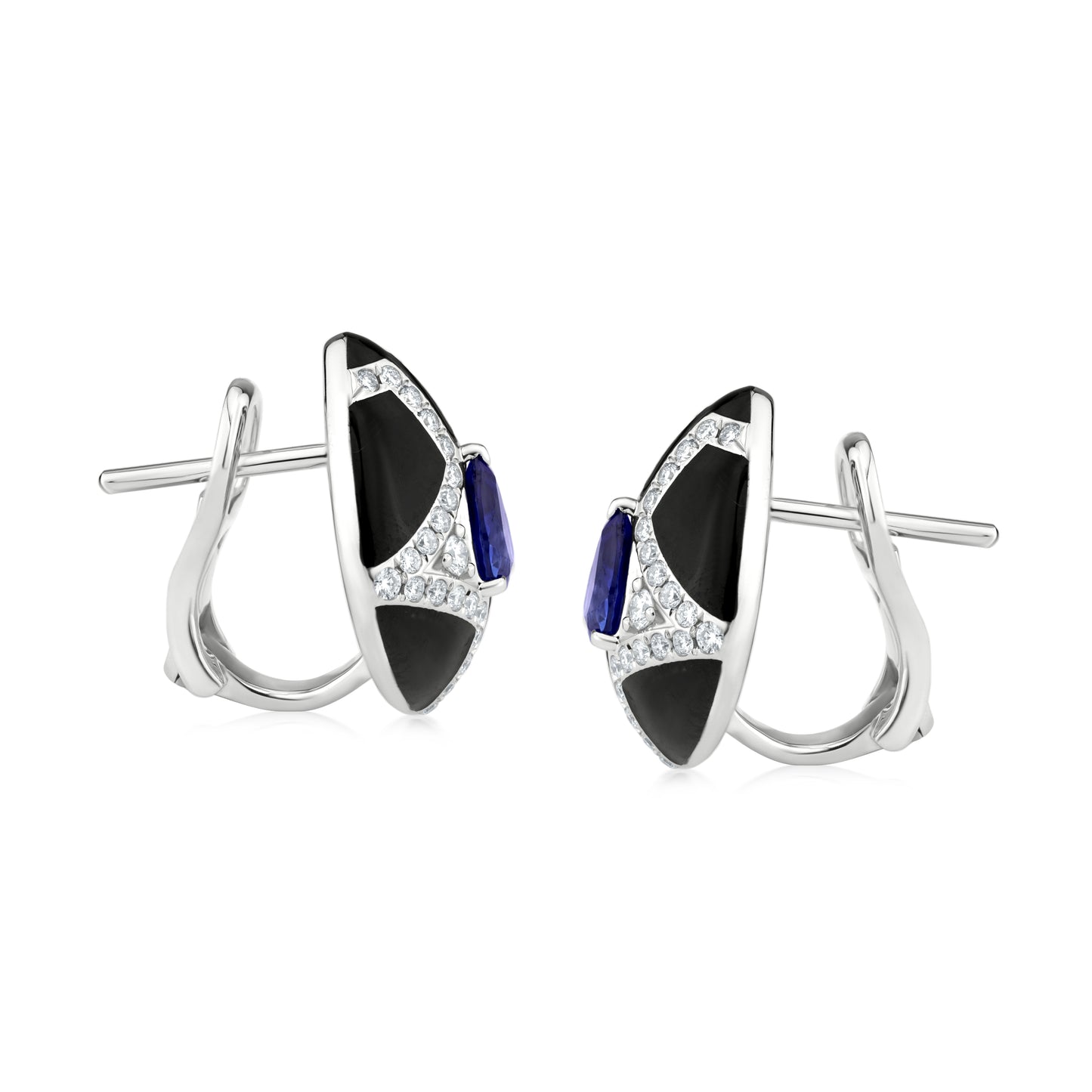 Diamond Frame Earring With Sapphire And Diamond In 18K White Gold