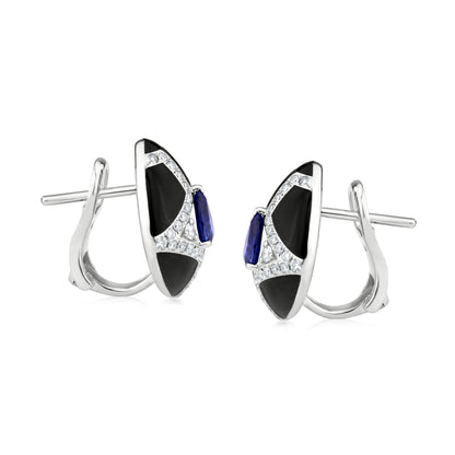 Diamond Frame Earring With Sapphire And Diamond In 18K White Gold