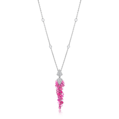 Dangle Cluster Necklace With Pink Sapphire And Diamond In 18K White Gold