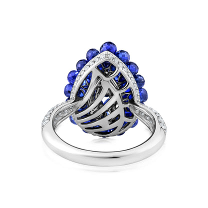 Teadrop Cluster Ring With Sapphire And Diamond Center In 18K White Gold