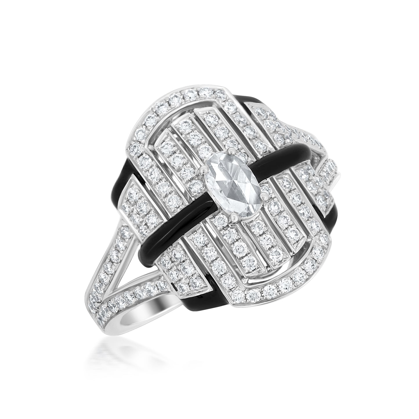 Middle Band Ring With Diamond In 18K White Gold