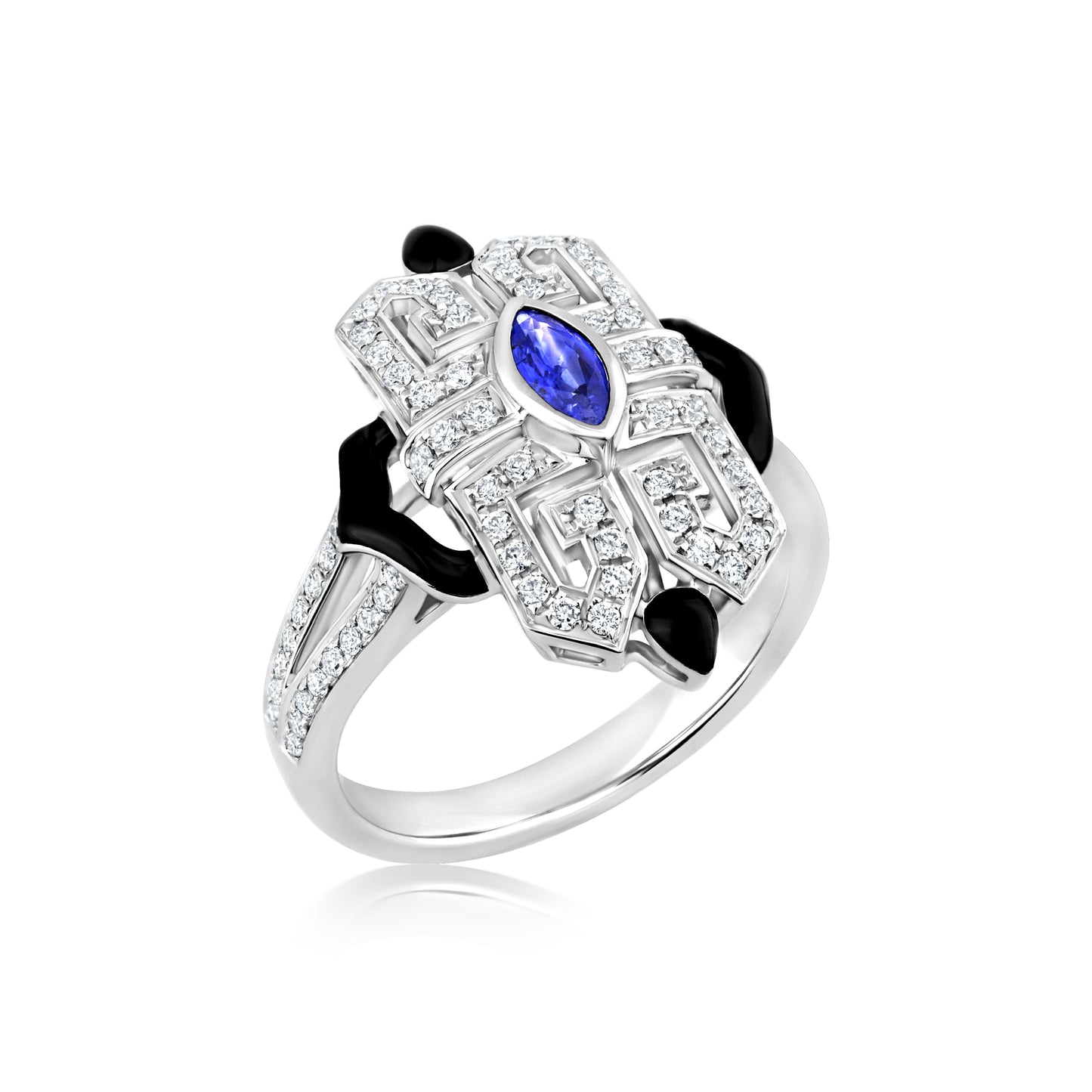 Fleur Ring With Sapphire And Diamond In 18K White Gold