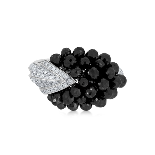 Dark Cluster Around Point Ring With Diamond In 18K White Gold