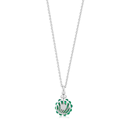 Round Cluster Necklace With Emerald And Diamond In 18K White Gold