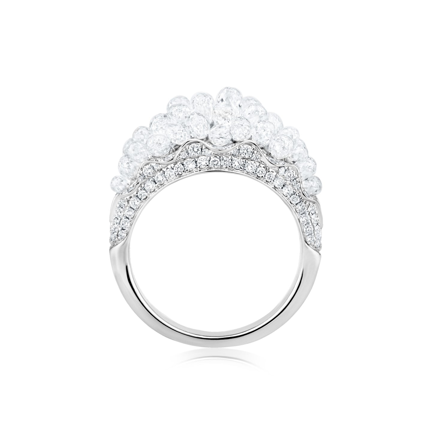 Wide Cluster Ring With Diamond In 18K White Gold