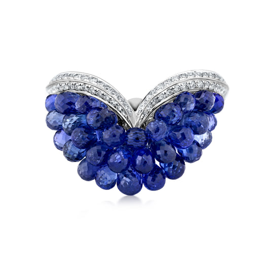 Pointed Cluster Ring With Sapphire And Diamond In 18K White Gold