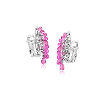 Cluster Earring With Pink Sapphire And Diamond points In 18K White Gold