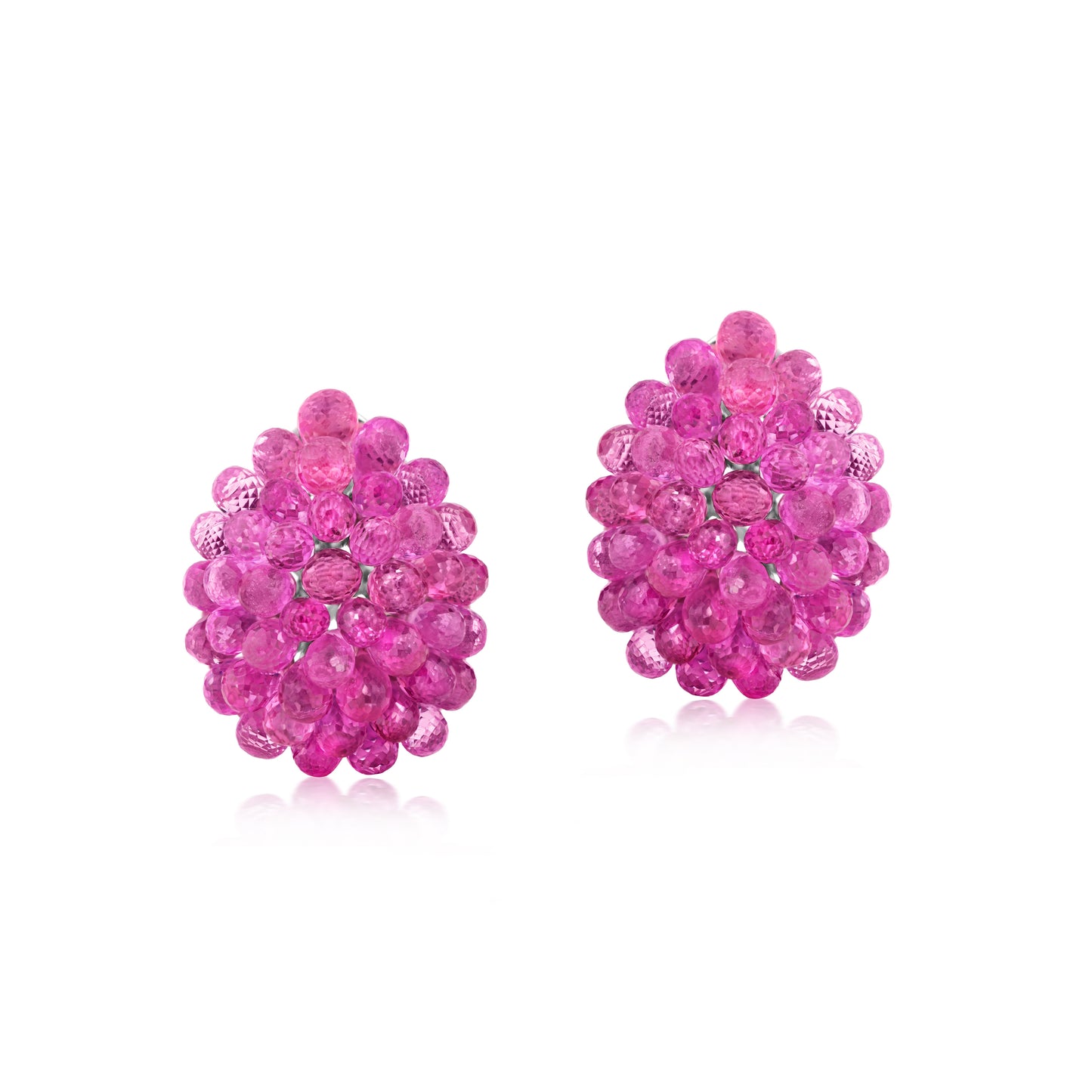 Small Teardrop Shaped Cluster Earrings With Pink Sapphire In 18K White Gold