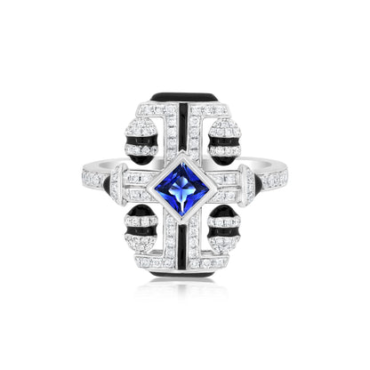 Quad Cylinder Ring With Sapphire And Diamond In 18K White Gold