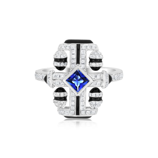 Quad Cylinder Ring With Sapphire And Diamond In 18K White Gold