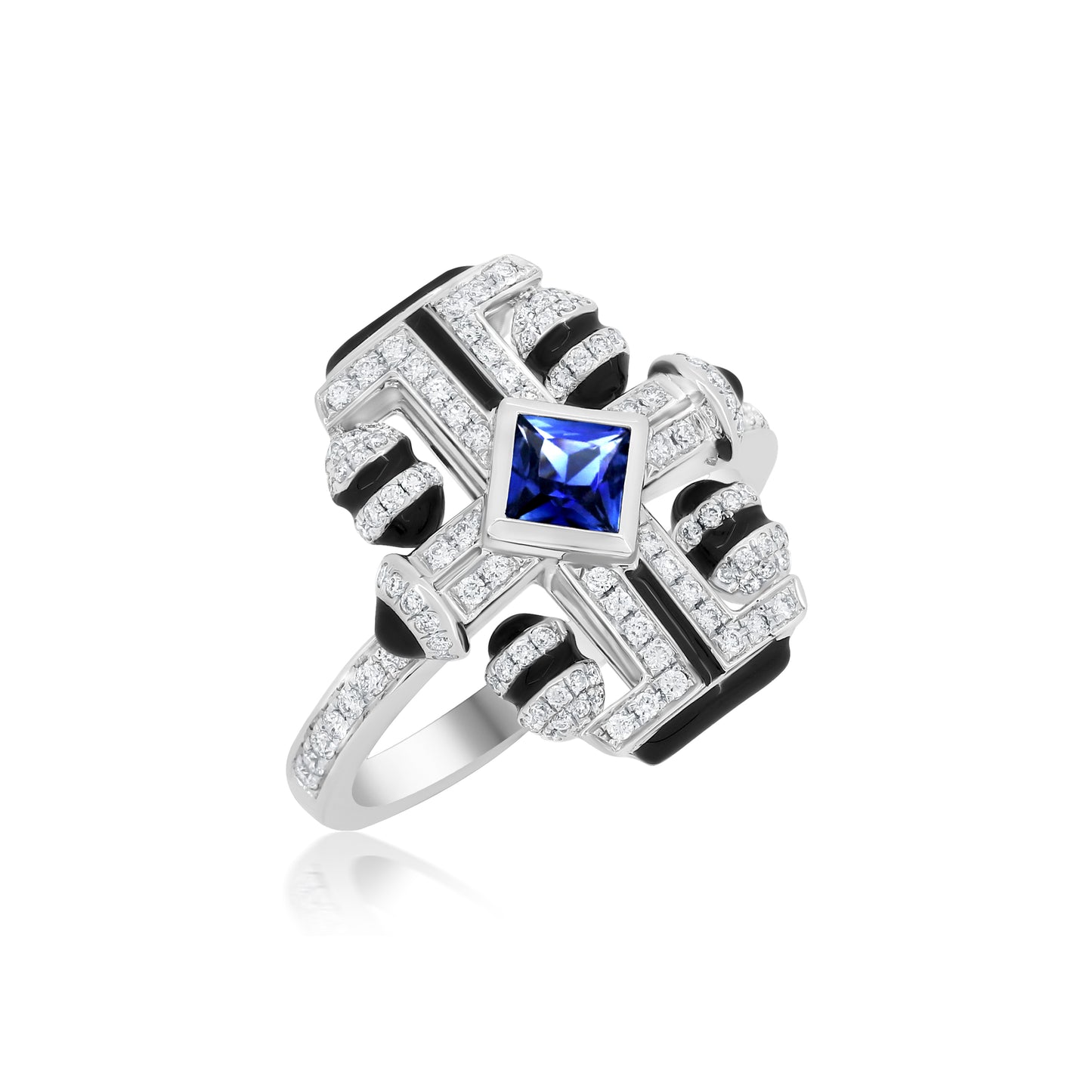 Quad Cylinder Ring With Sapphire And Diamond In 18K White Gold