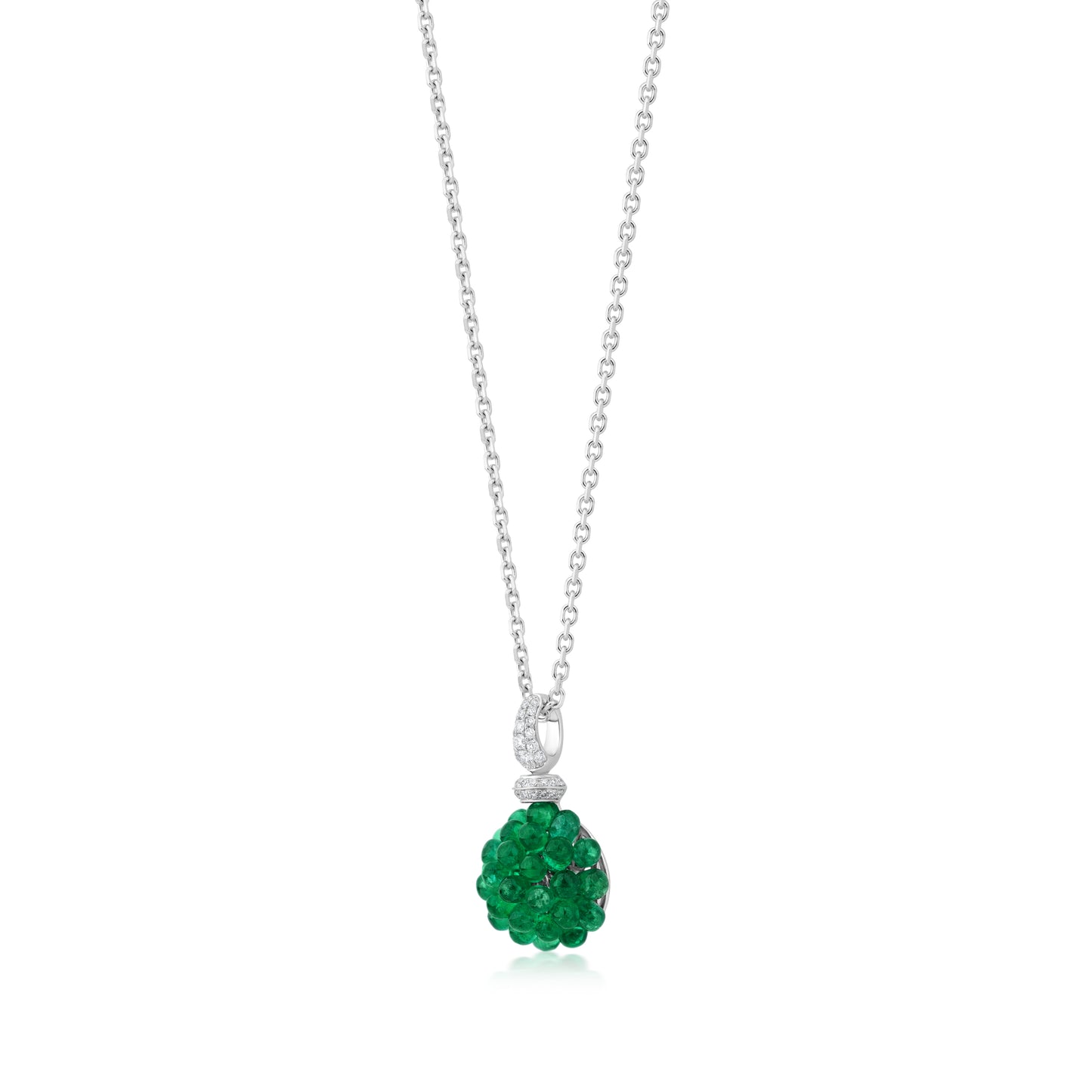 Round Cluster Necklace With Emerald And Diamond In 18K White Gold