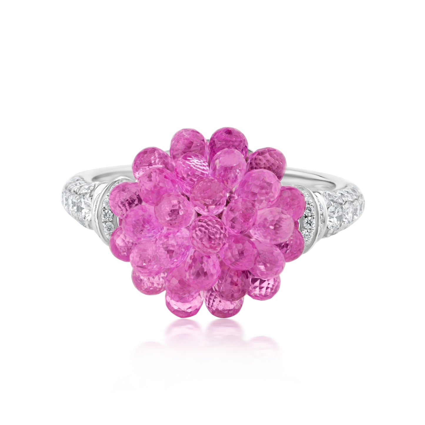 Small Round Cluster Ring With Pink Sapphire And Diamond In 18K White Gold