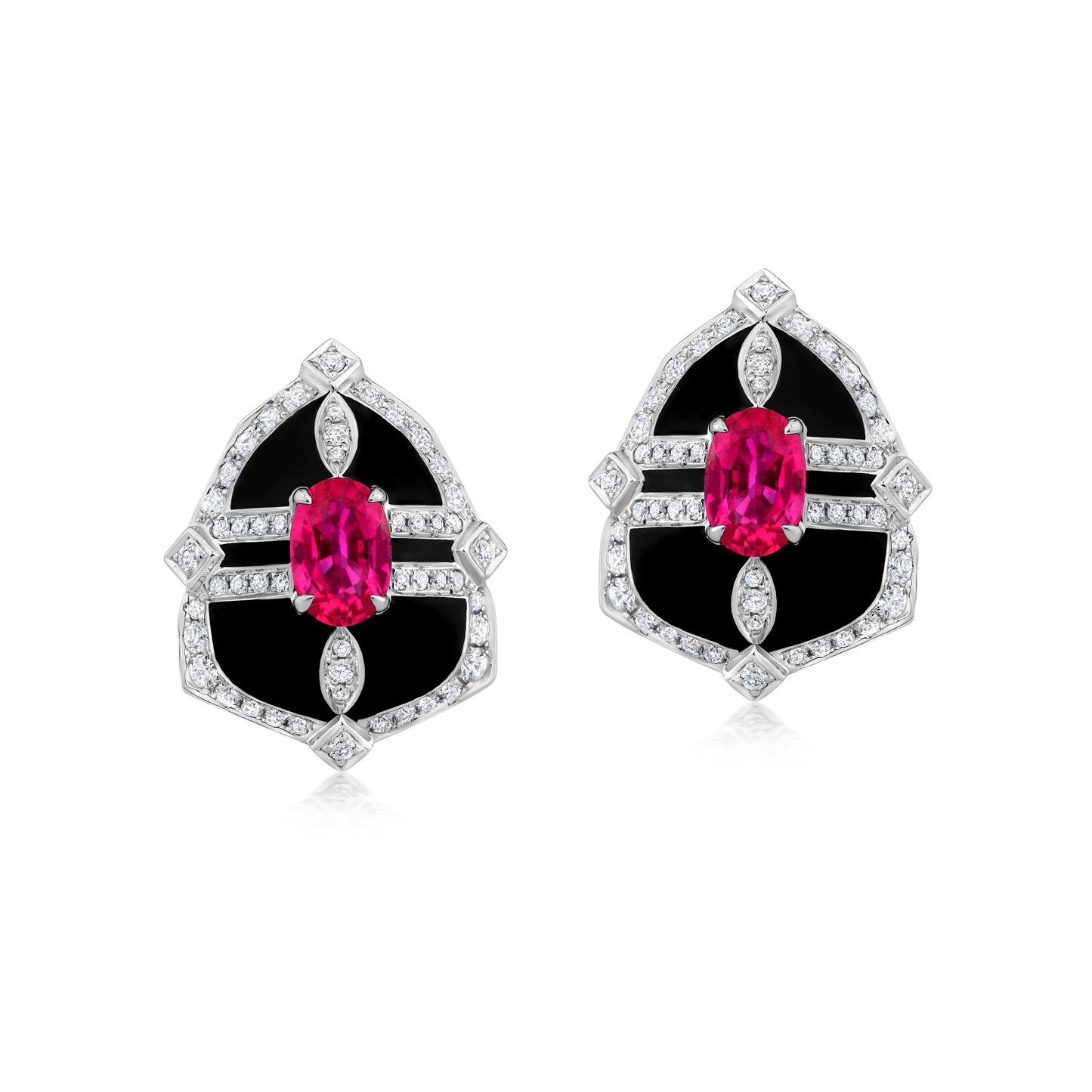 Shield Earring With Ruby And Diamond In 18K White Gold