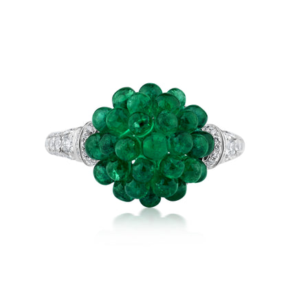 Round Cluster Ring With Emerald And Diamond In 18K White Gold