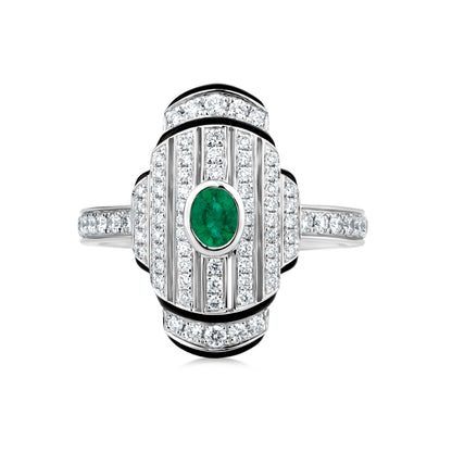 Radiate Ring With Emerald And Diamond In 18K White Gold