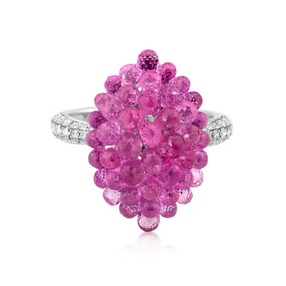 Round Cluster Ring With Pink Sapphire And Diamond In 18K White Gold