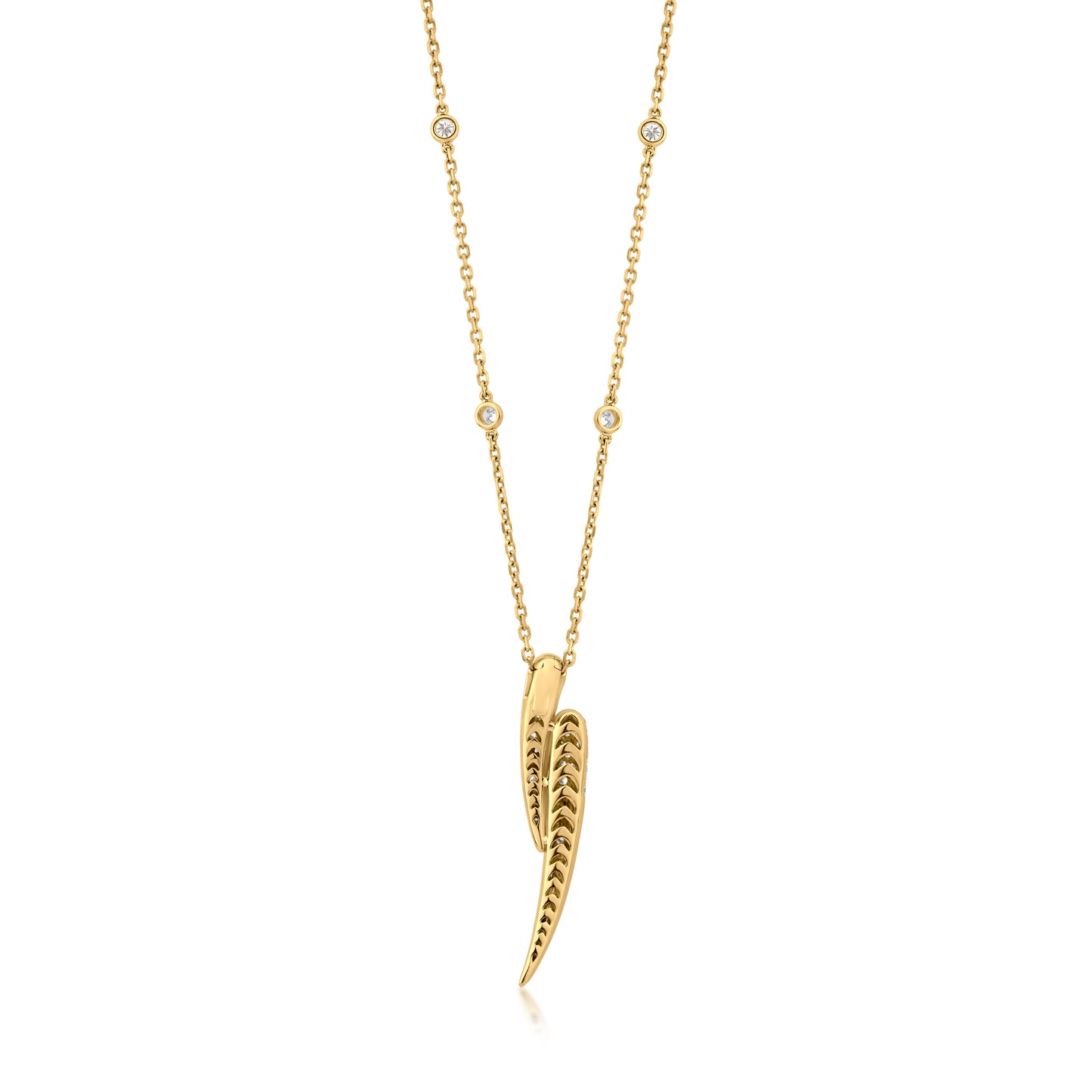 Dual Point Pendant Necklace With Diamond In 18K Yellow Gold