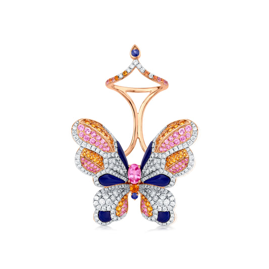 Butterfly Ring With Lapis, Multi Sapphire, Tourmaline And Diamond In 18K Rose And White Gold