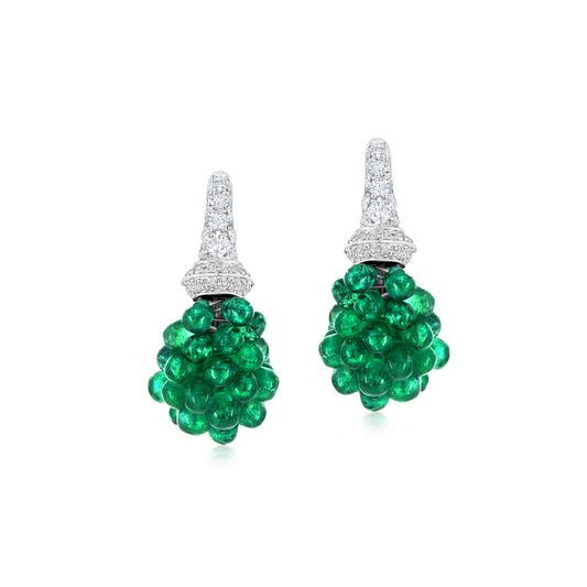 Cluster Hoop Earring With Emerald And Diamond In 18K White Gold