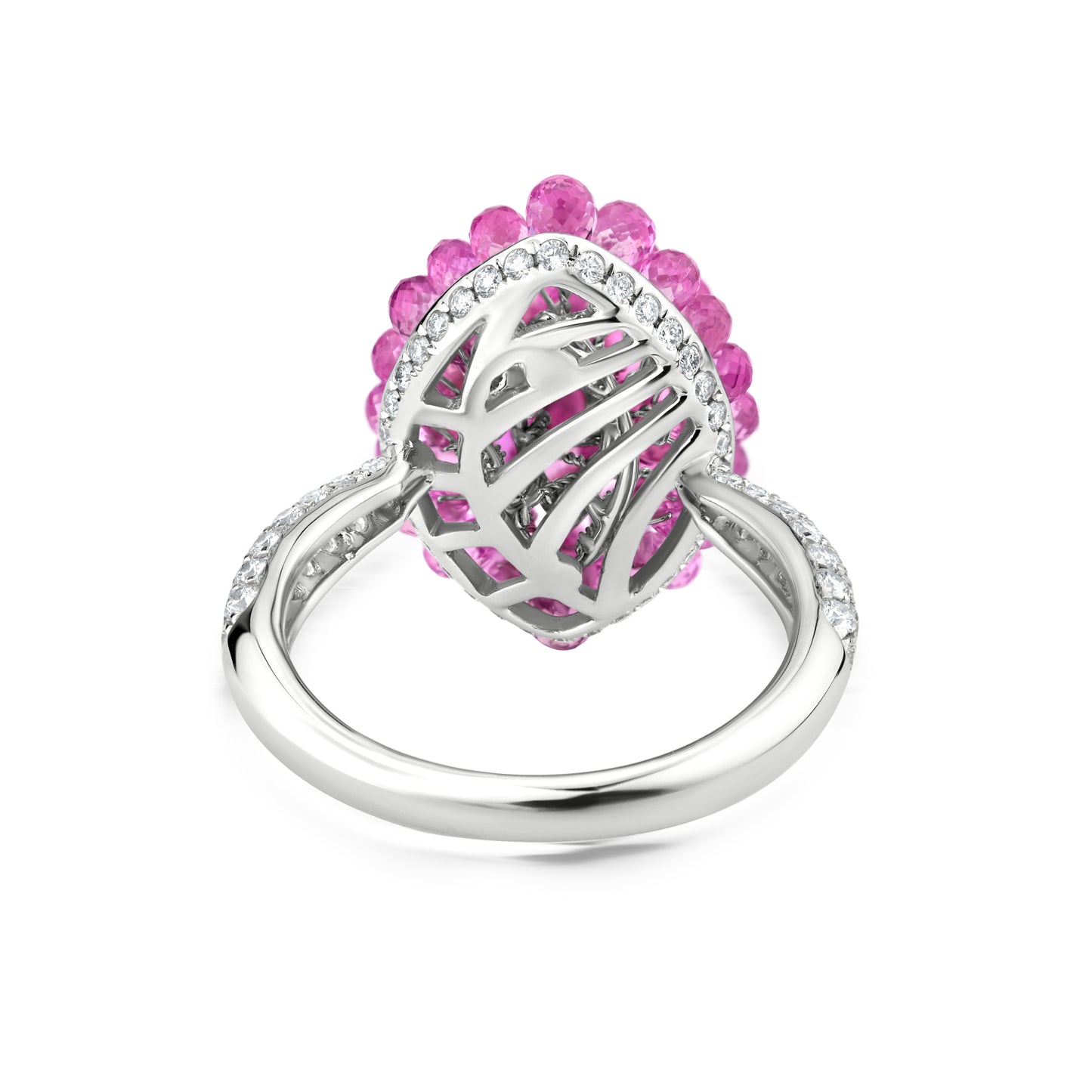 Round Cluster Ring With Pink Sapphire And Diamond In 18K White Gold