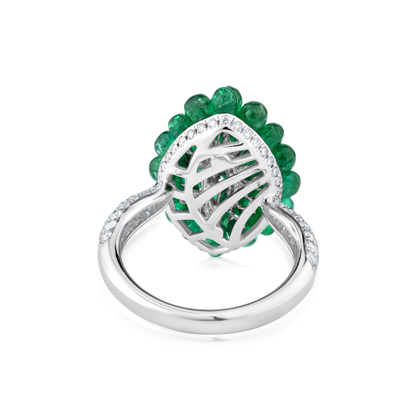 Oval Cluster Ring With Emerald And Diamond In 18K White Gold