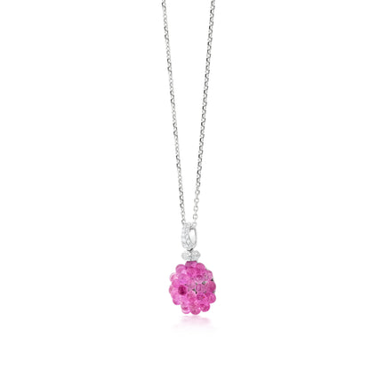 small Round Cluster Pendant Necklace With Pink Sapphire And Diamond In 18K White Gold