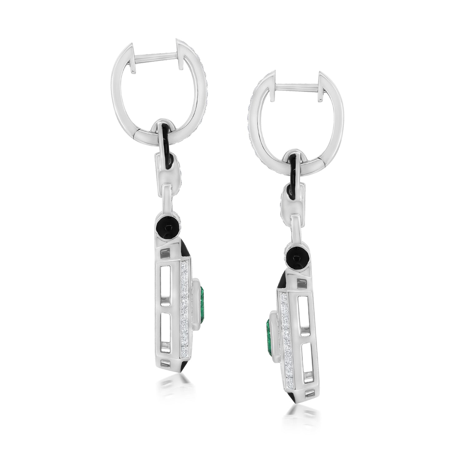 Rectangular Drop Earring With Emerald And Diamond In 18K White Gold