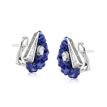 Hemisphere Cluster Earring With Sapphire And Diamond In 18K White Gold