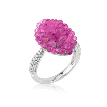 Round Cluster Ring With Pink Sapphire And Diamond In 18K White Gold