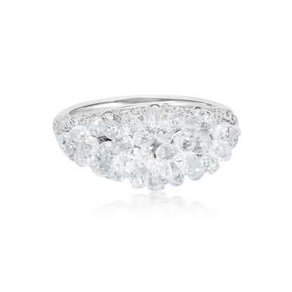 Wide Cluster Ring With Diamond In 18K White Gold