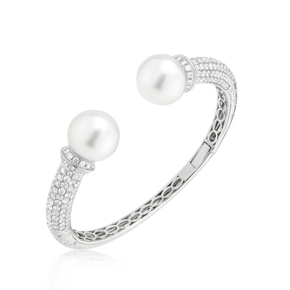Bangle With Pearl And Diamond In 18K White Gold