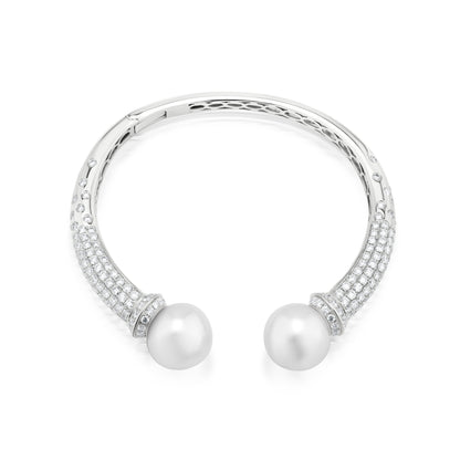 Bangle With Pearl And Diamond In 18K White Gold