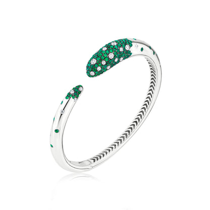 Bangle With Emerald And Diamond In 18K White Gold And Black Rhodium