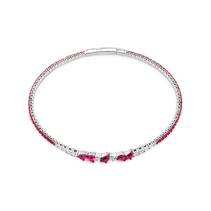 Ruby and Diamond 18K White Gold Multi-Pear Bangle