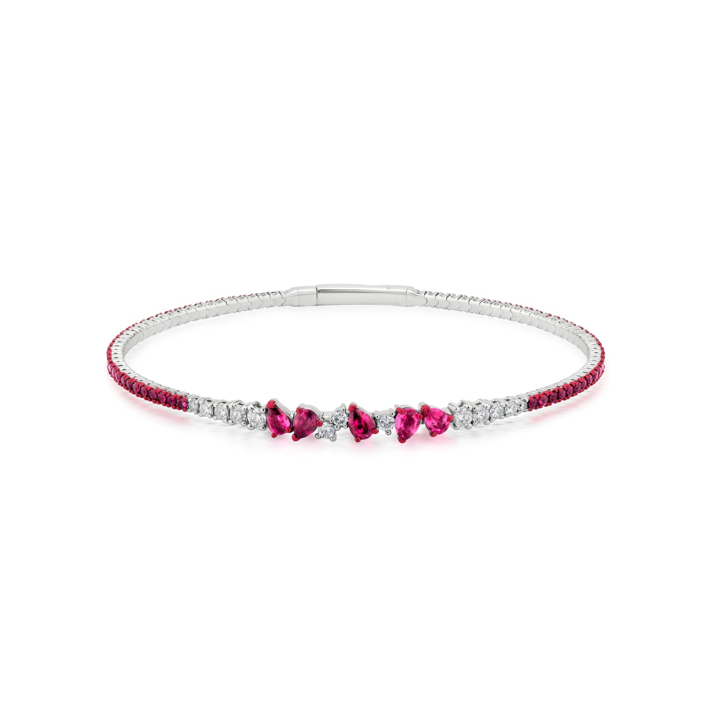 Ruby and Diamond 18K White Gold Multi-Pear Bangle