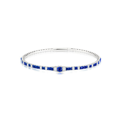 Staggered Sapphire and Diamond 18K White Gold Bangle