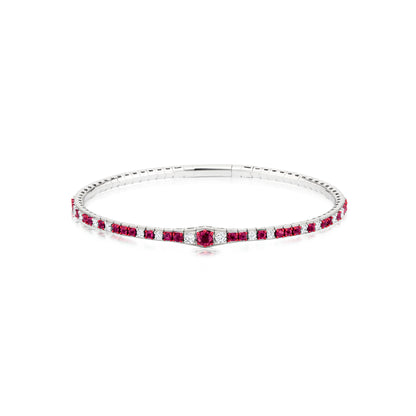 Staggered Ruby and Diamond 18K White Gold Bangle