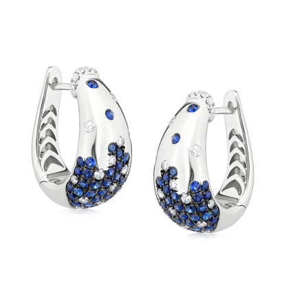 Earring With Sapphire And Diamond In 18K White Gold And Black Rhodium