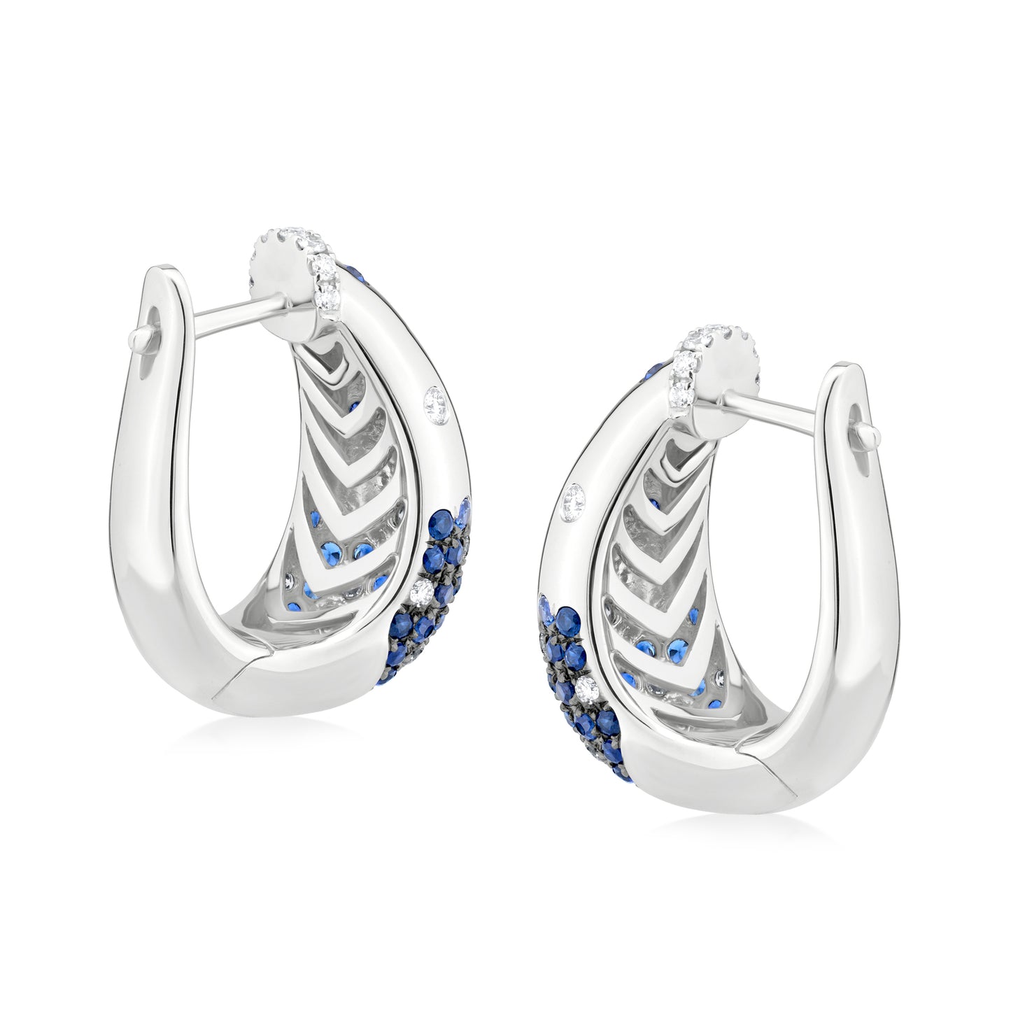 Earring With Sapphire And Diamond In 18K White Gold And Black Rhodium