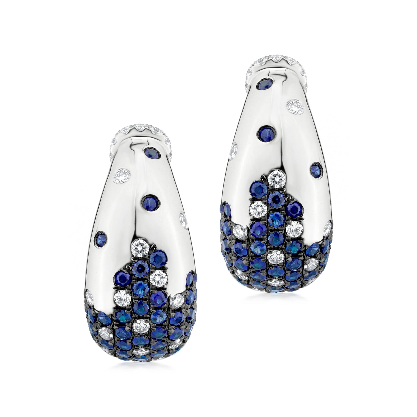 Earring With Sapphire And Diamond In 18K White Gold And Black Rhodium